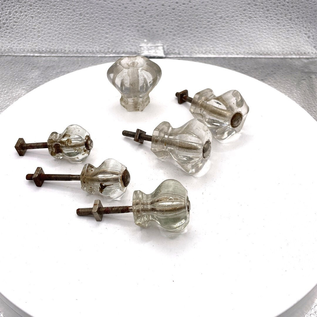 Antique Clear Dresser Knobs - Lot of 6 side view