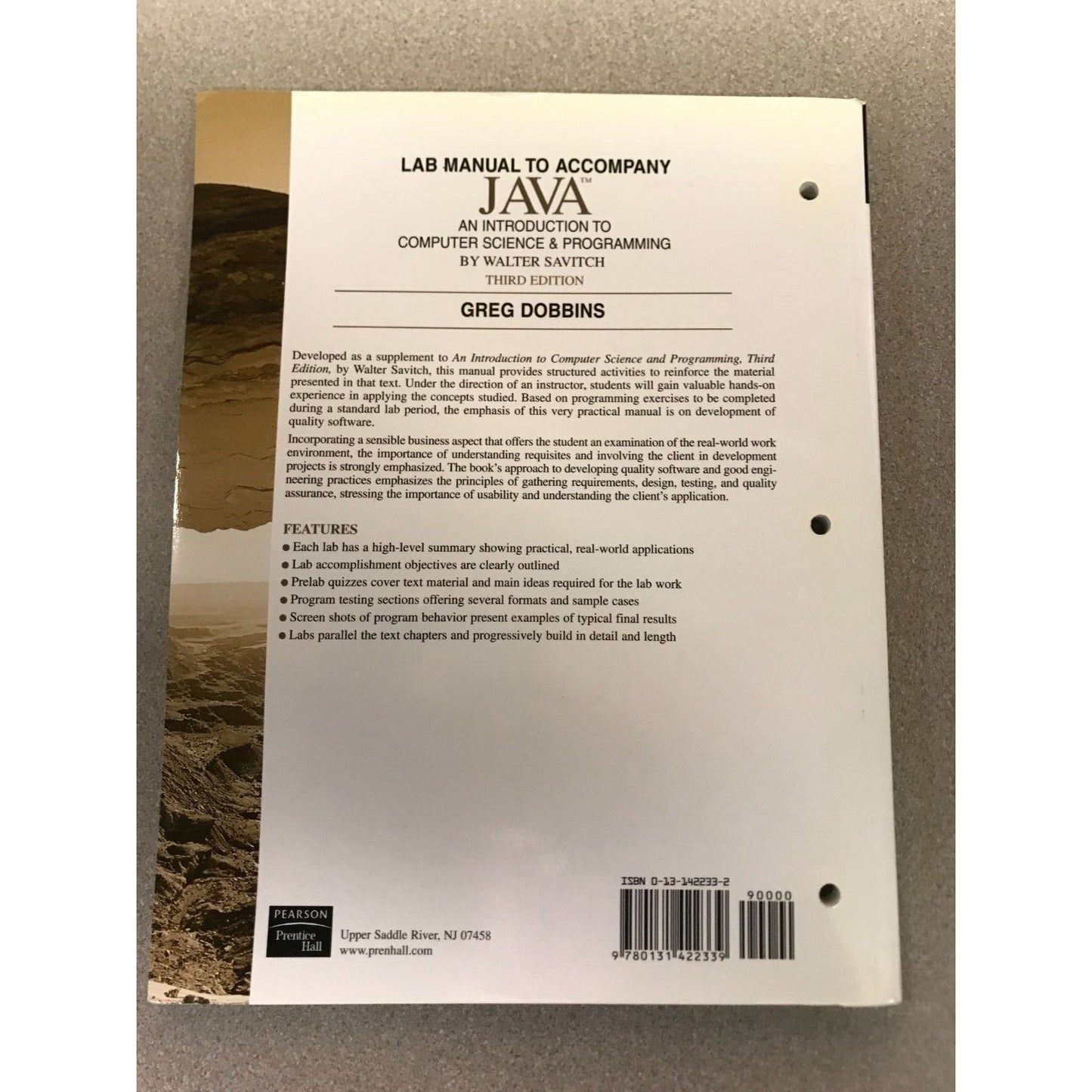 Lab Manual to Accompany Java an Introduction to Computer Science &amp; Programming by Walter Savitch 3rd ed. back cover