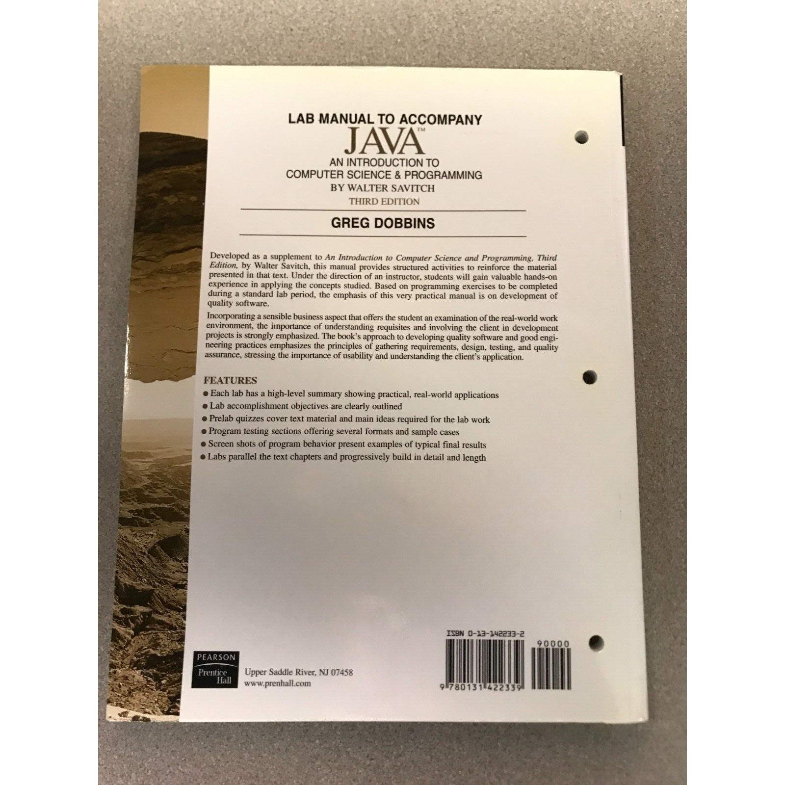 Lab Manual to Accompany Java an Introduction to Computer Science &amp; Programming by Walter Savitch 3rd ed. back cover