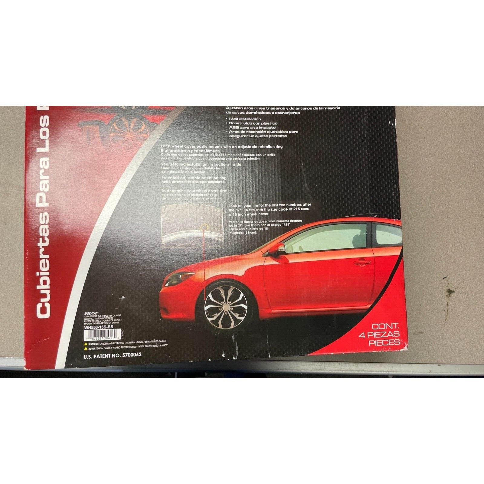 Pilot Performance Series 15 in diameter Wheel Covers lot of 4 WH553-15S-BS back of package item details