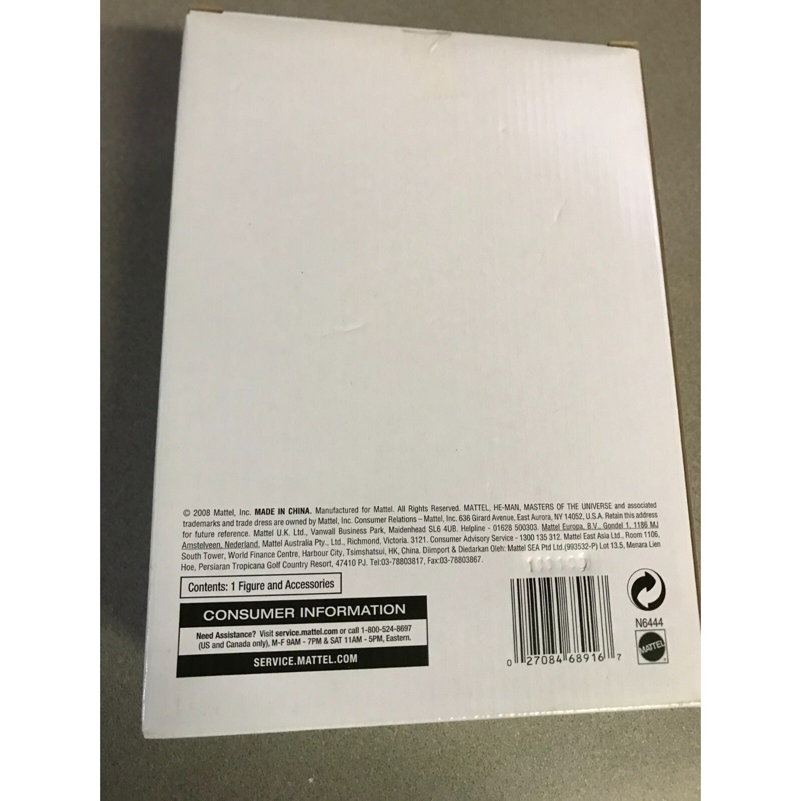 Mattel Masters of the Universe Classics N6444 back of box, contains 1 figure and 1 accessory