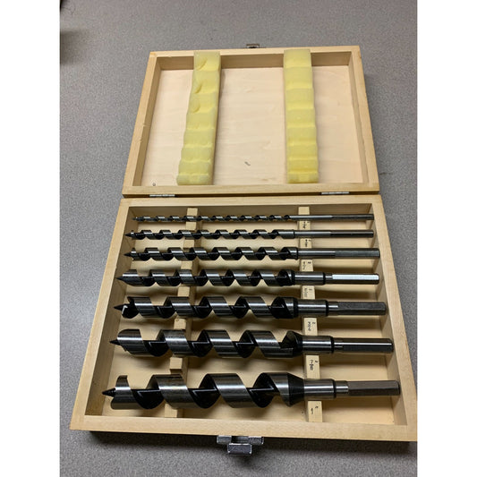 7 Piece Auger Bit Set Carb-Tech - Includes Bit sizes 1/4", 3/8", 1/2", 5/8", 3/4", 7/8", 1" drill bits in wooden case