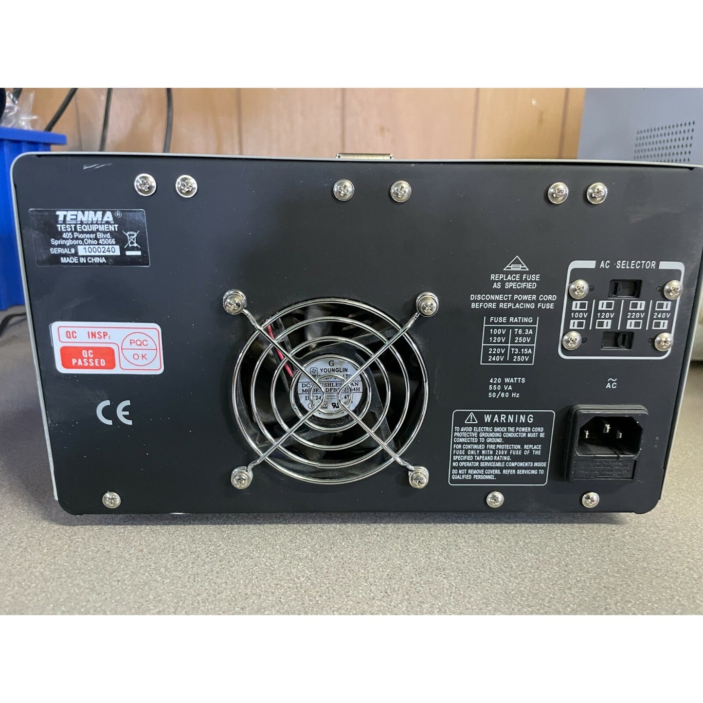 TENMA 72-6615 LABORATORY DC POWER SUPPLY 0-30 VOLT 3 OUTPUT back of unit view