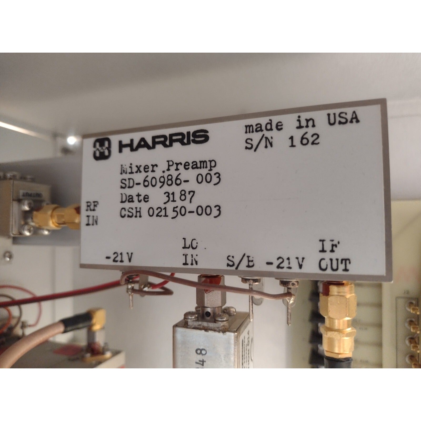 Harris Farinon Video Receiver System Designation VH7
 product label