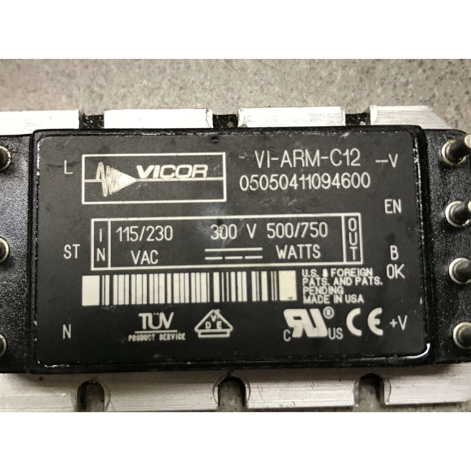 Vicor AC/DC Converter VI-ARM-C12 closeup of top with Vicor logo and product information