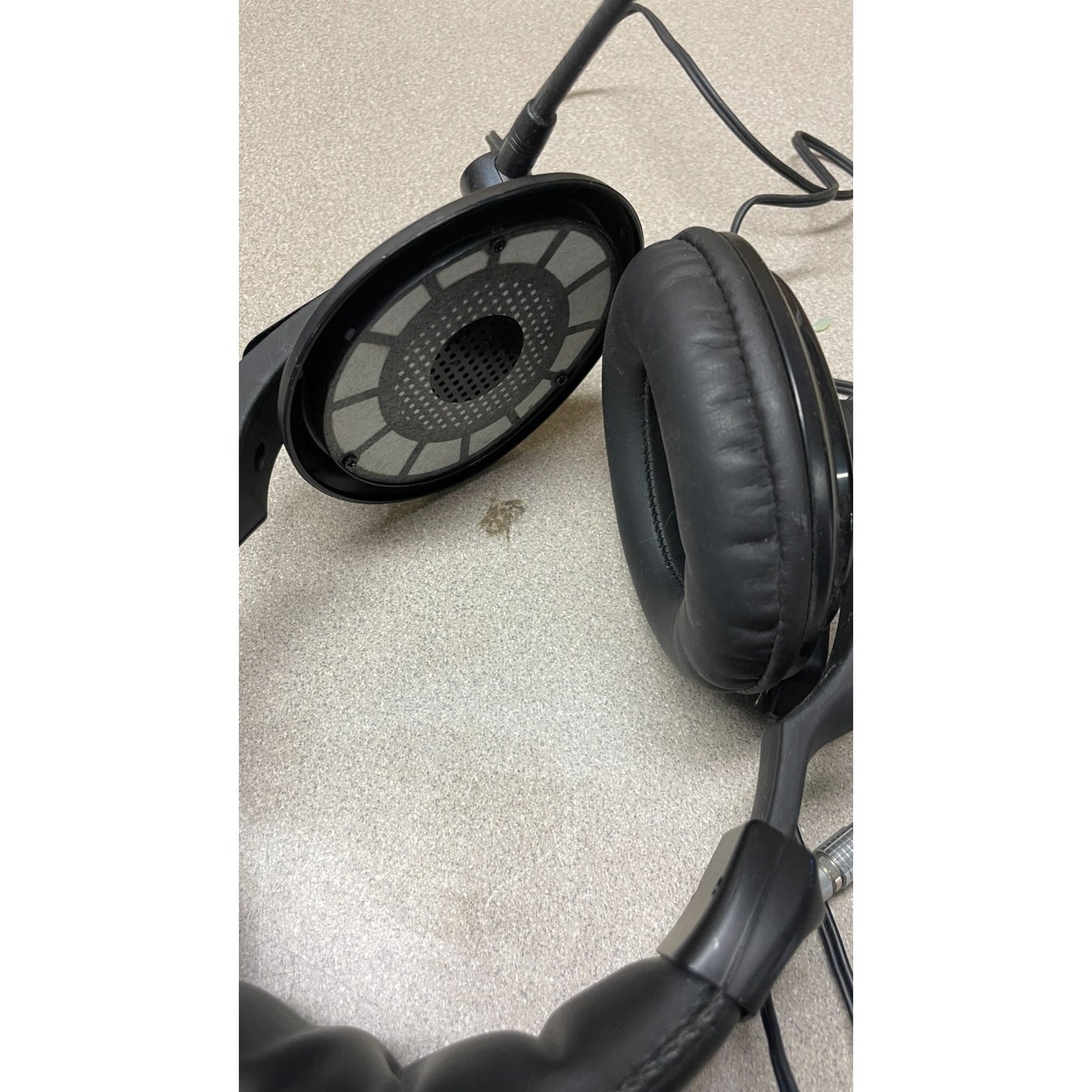 Ritron Headset with LEMO Connector and PTT (Push To Talk) closeup of ear piece one missing padding