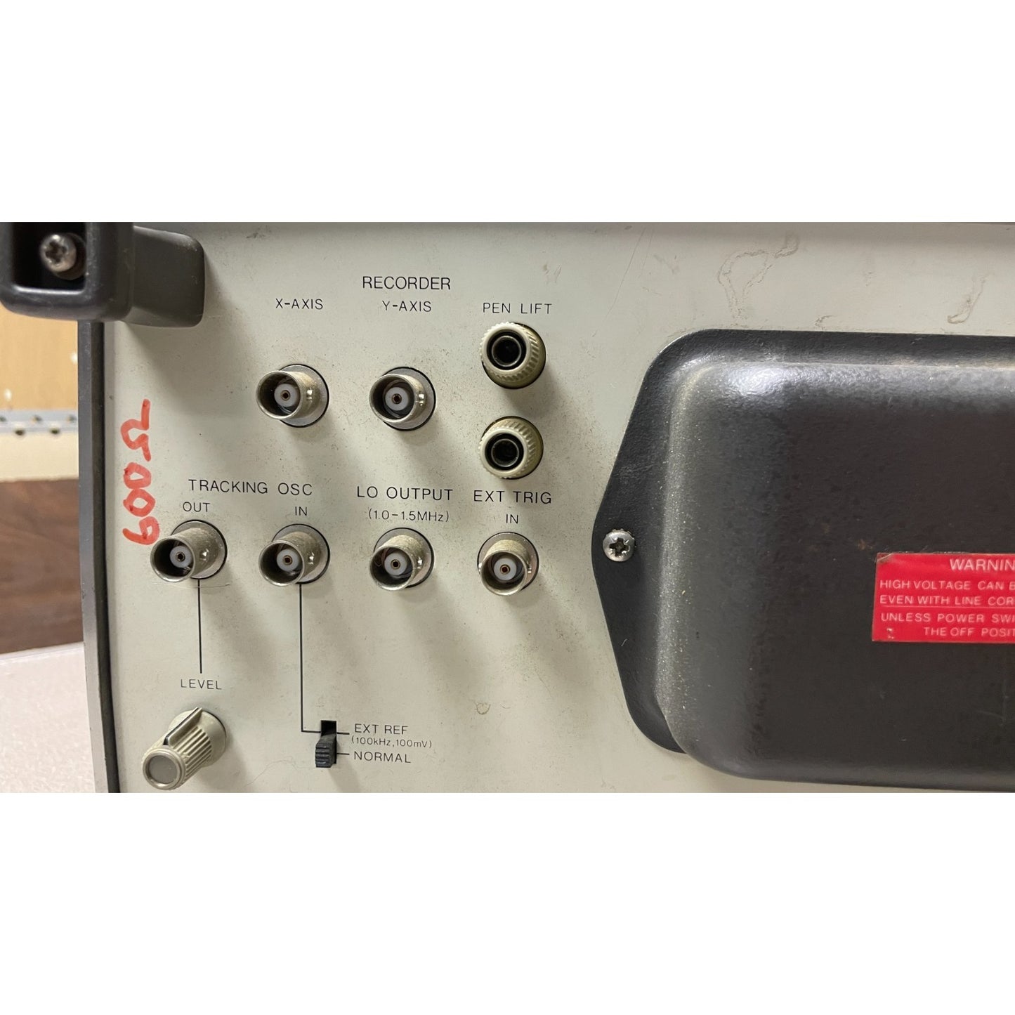 HP 3580A Spectrum Analyzer closeup of back panel connections