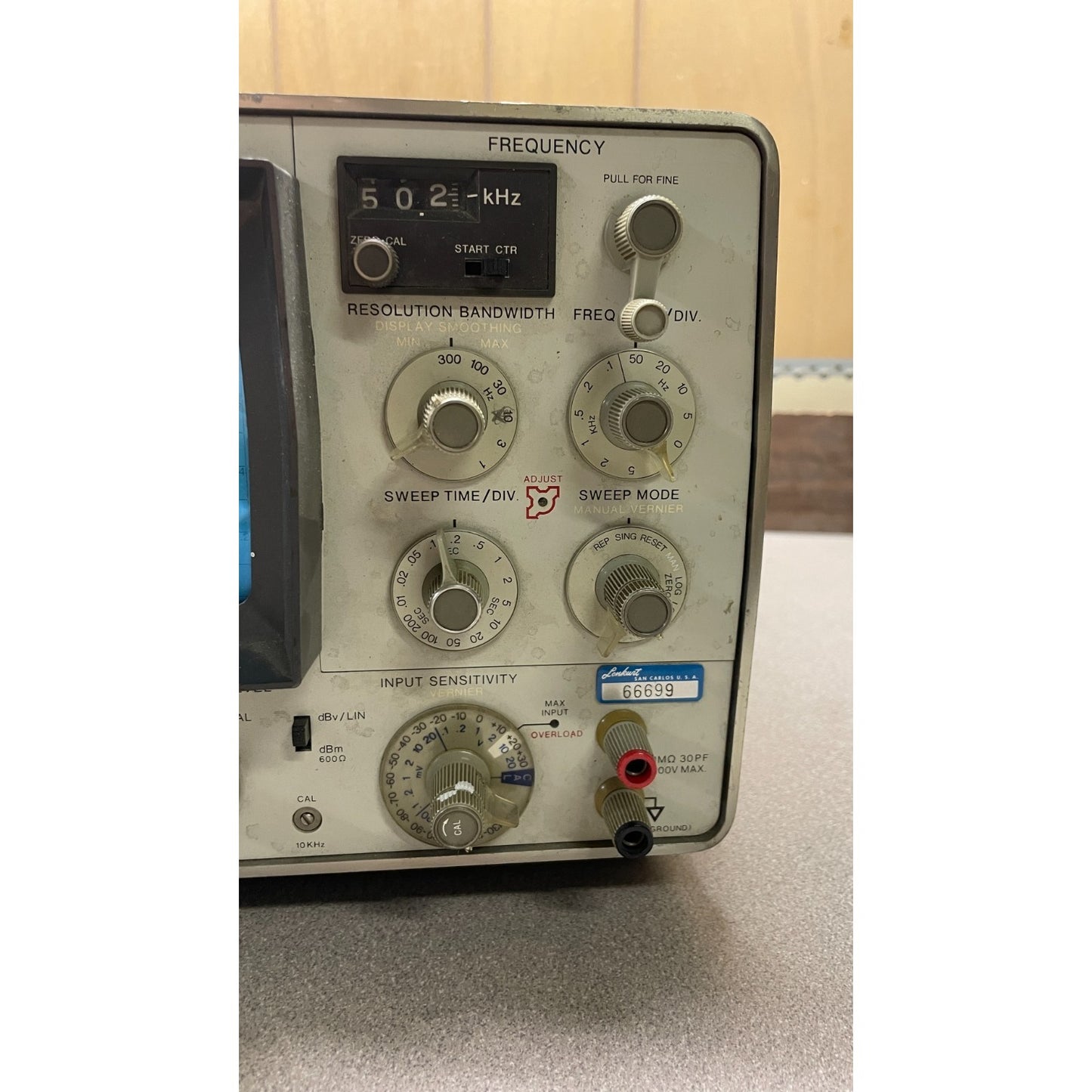 HP 3580A Spectrum Analyzer closeup of right front panel controls