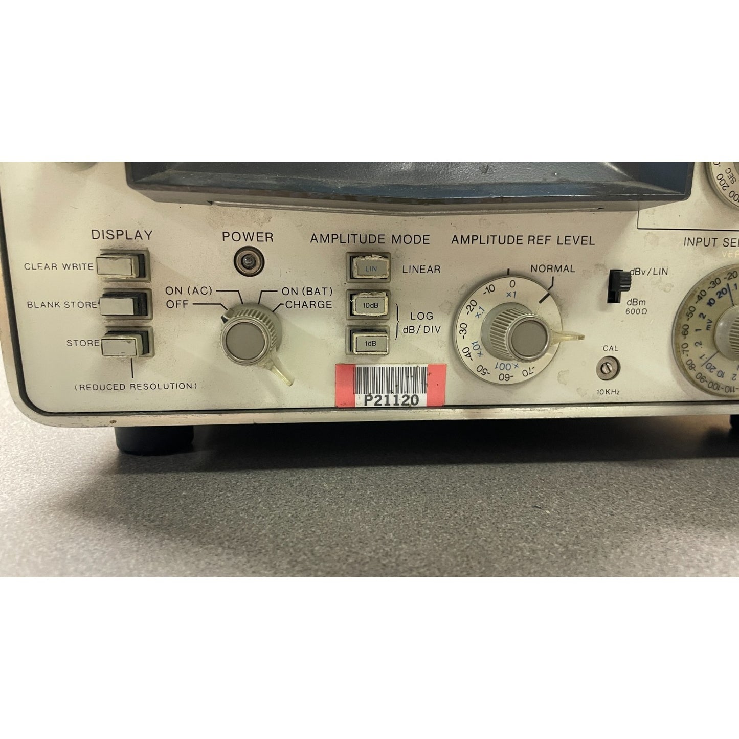 HP 3580A Spectrum Analyzer closeup of bottom front panel controls