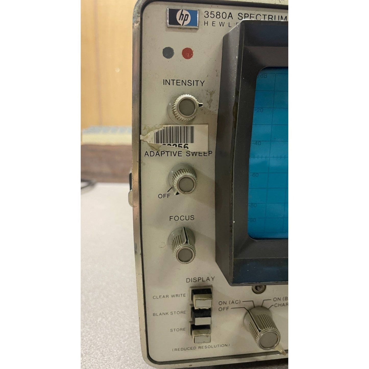 HP 3580A Spectrum Analyzer closeup of left front panel controls