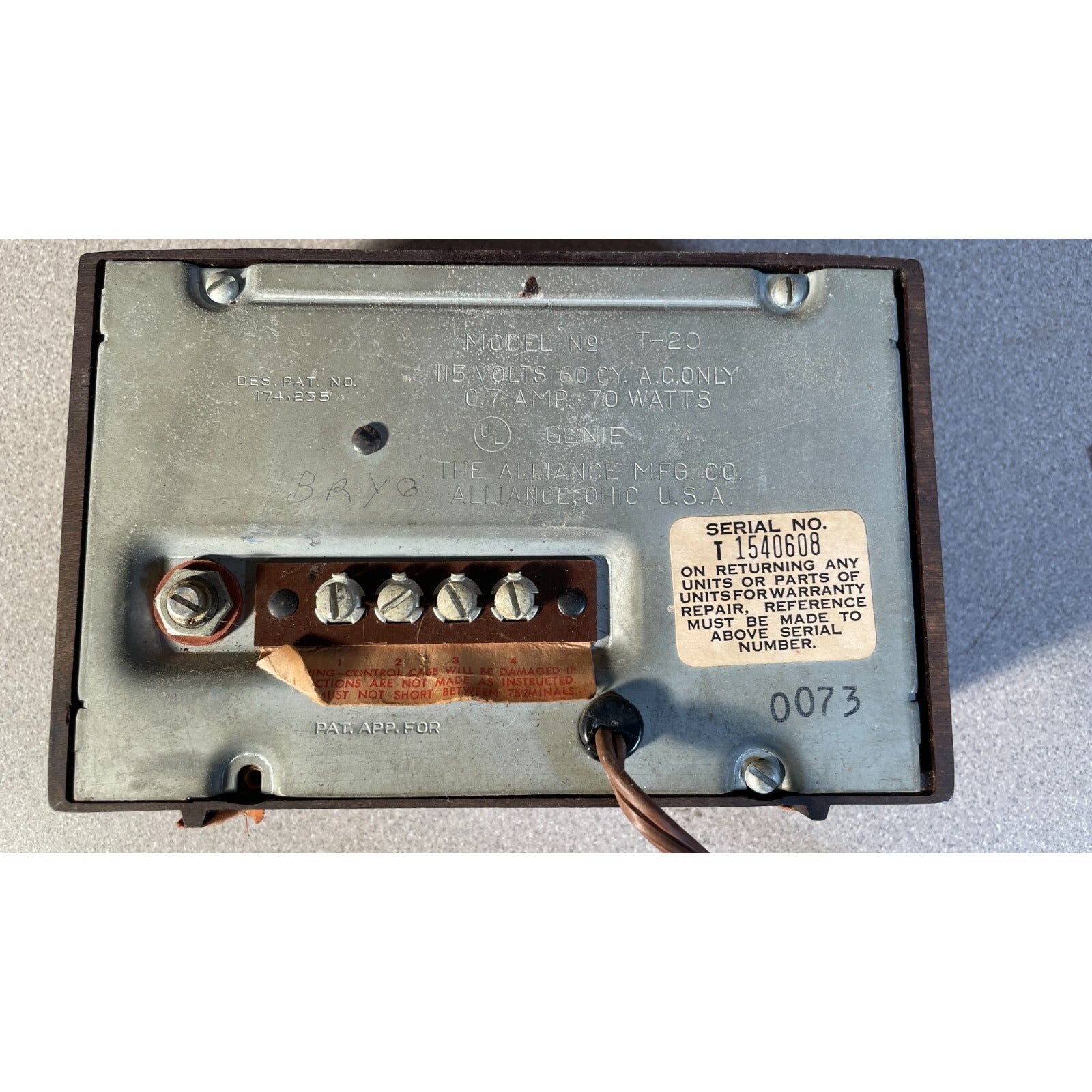 Vintage NESWN Ham Radio Alliance Tenna Rotor Antenna Control - Model T20 back of unit