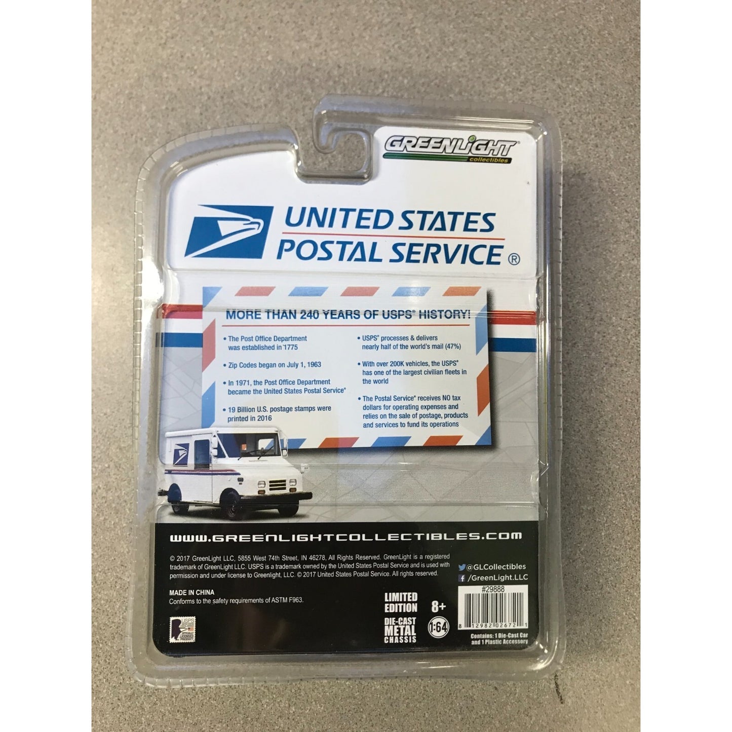 Greenlight United States Postal Service USPS LLV with Mailbox #29888 back of package item details
