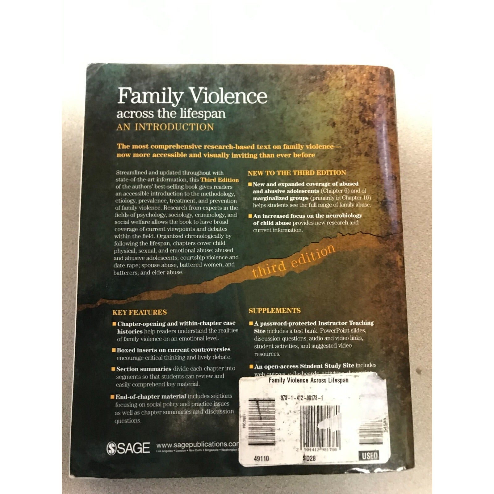 Family Violence across the Lifespan 3rd Ed. Barnett, Miller-Perrin, Perrin back cover