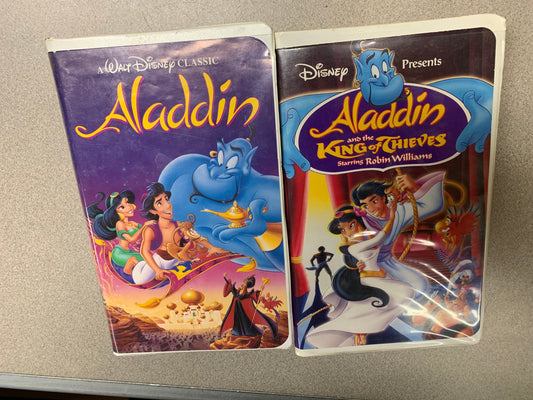 Aladdin Rare Black Diamond Ed. and Aladdin and the King of Thieves Disney VHS tapes front of tape cases