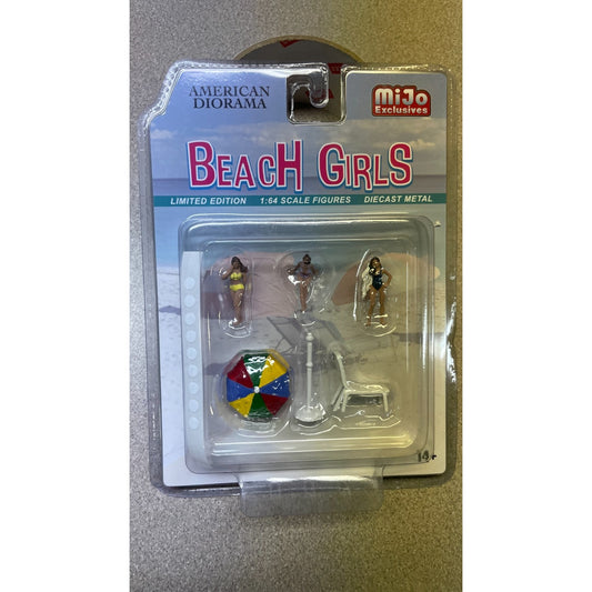 American Diorama Die Cast Beach Girl Figures 1:64 front of package displaying figures
