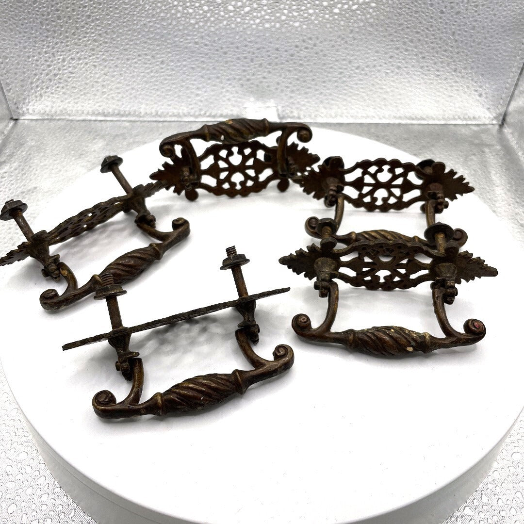 Antique Brass Cabinet Handles front and top view with hardware