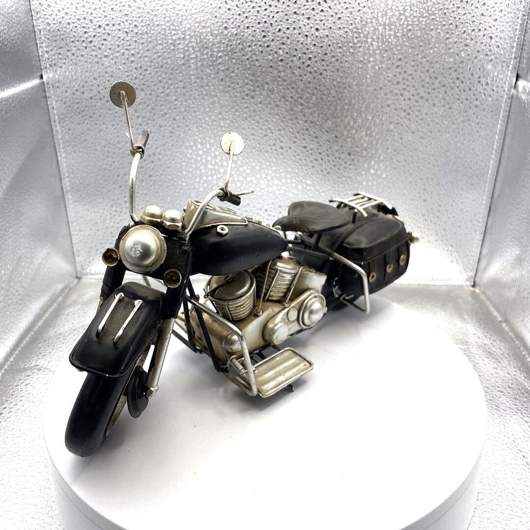 Antique Metal Harley Replica Motorcycle Art, 12 Inches Long