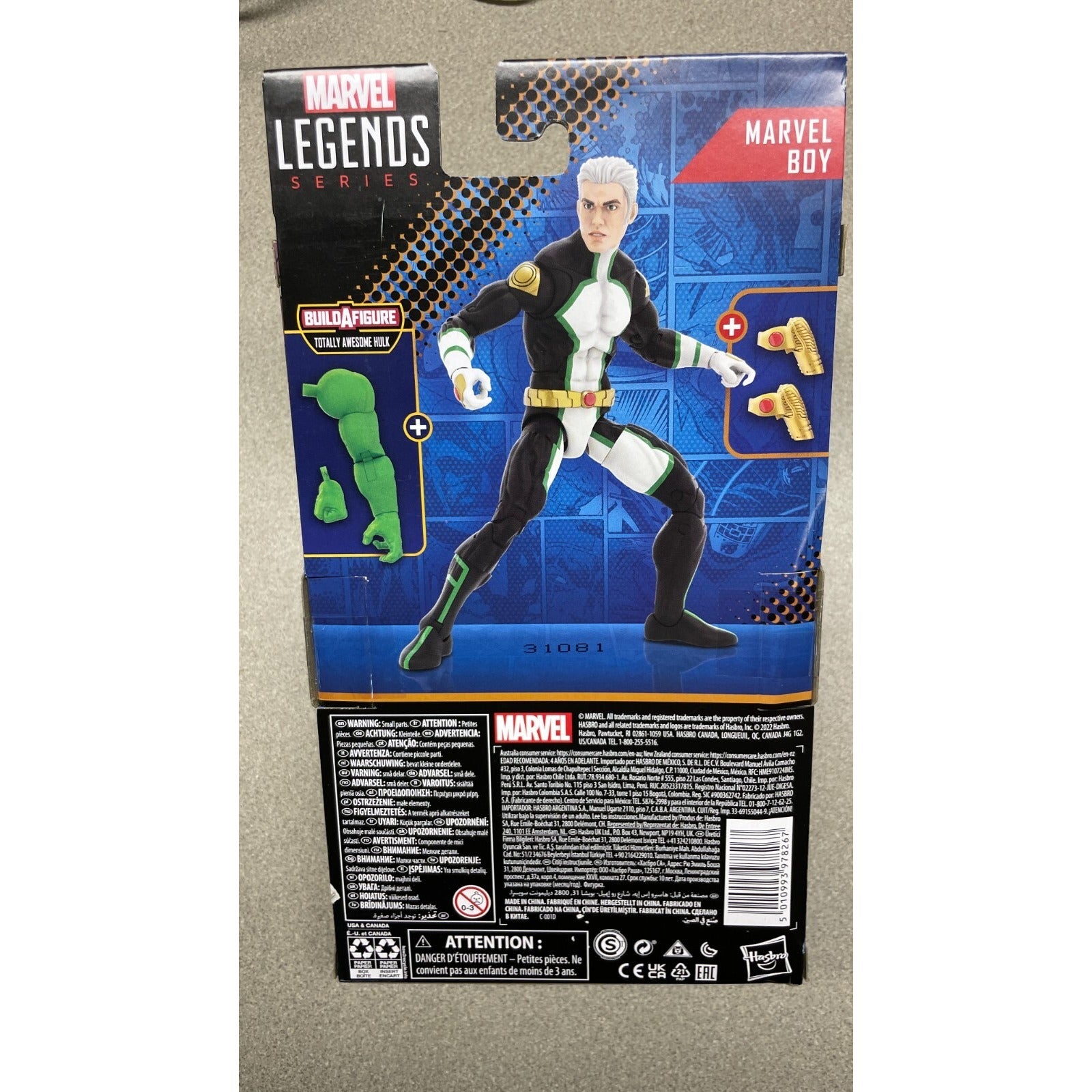 Marvel Legends F3683 Marvel Boy
 back of package with item details