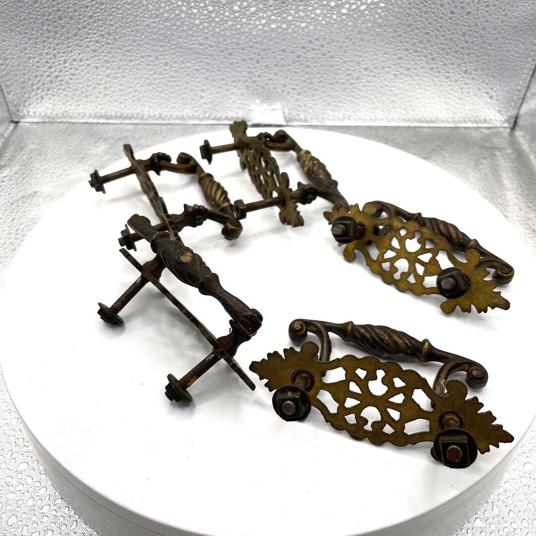 Antique Brass Cabinet Handles set of 4 front top and side views