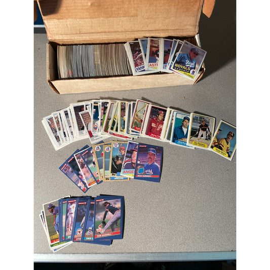 Baseball Card Lot - Various cards, years and brands view of cards laid out and box