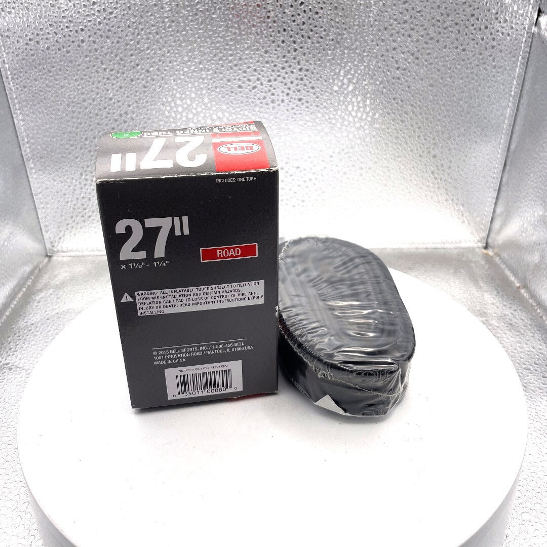 Bell 27" Bicycle Inner Tube Standard Valve, Fits Widths: 1 1/8" - 1 1/4" back of box and tube