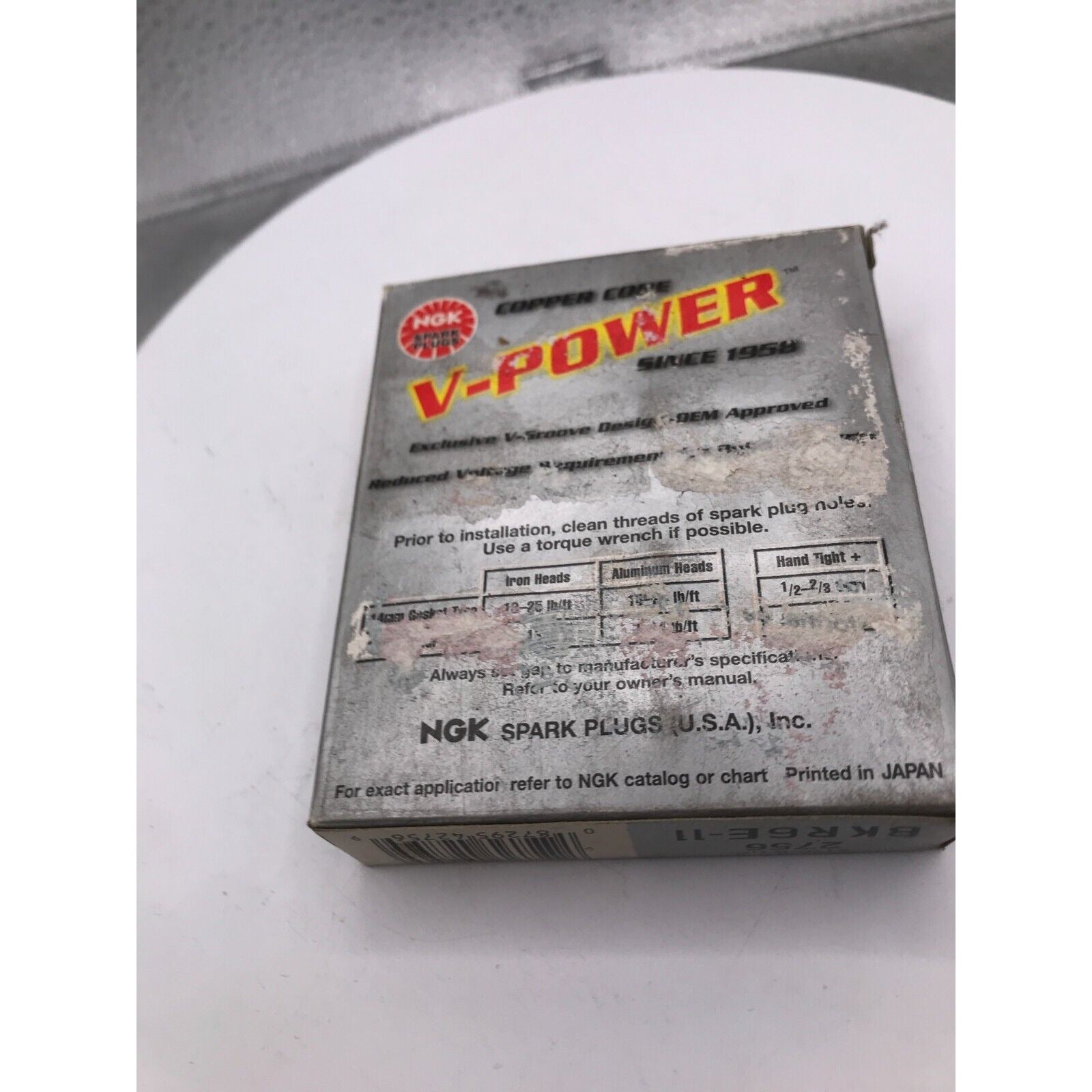 NGK Spark Plugs V-power Resistor Type BKR6E-11 Stock No. 2756 back of box