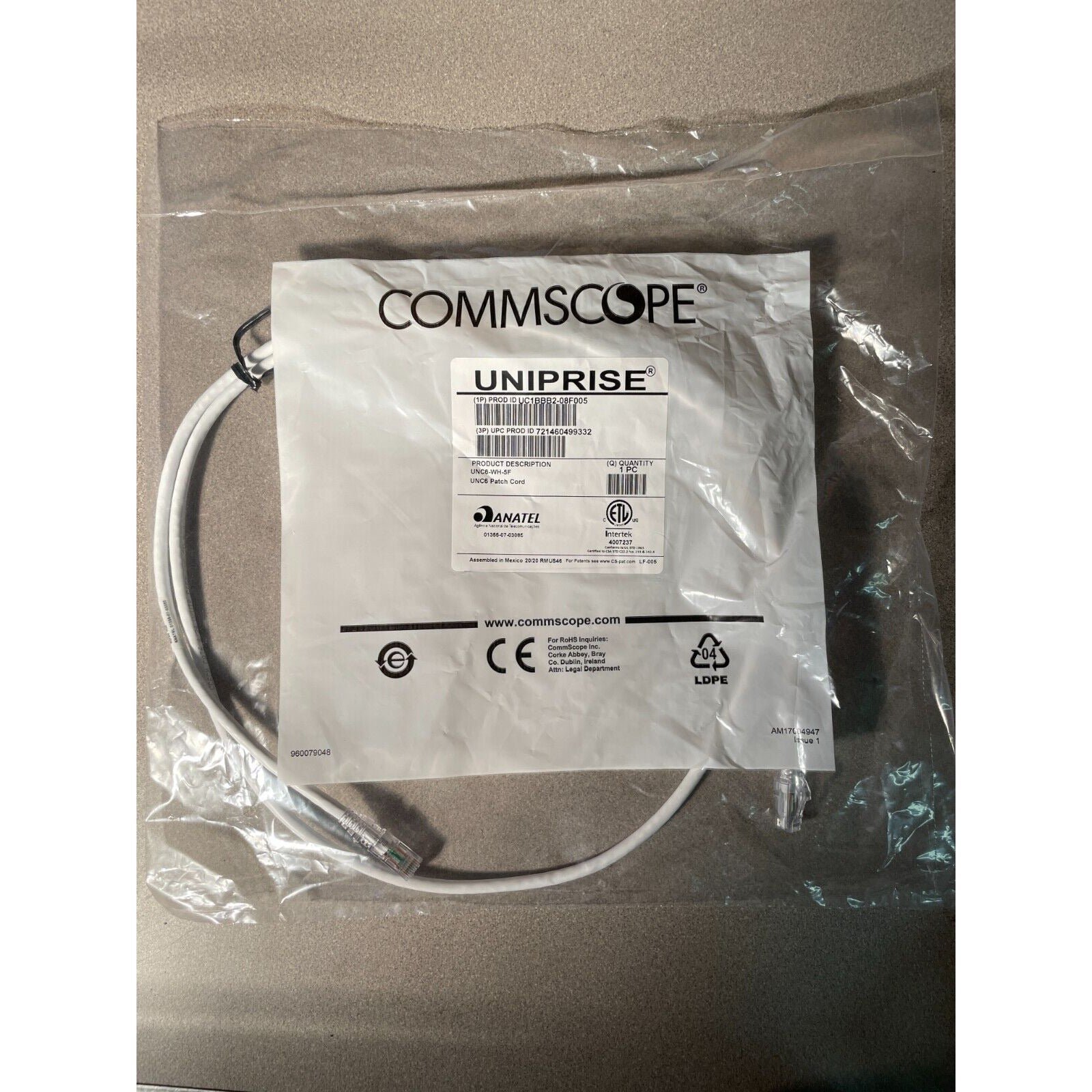 Commscope Uniprise UNC6-WH-5F Ethernet Cord