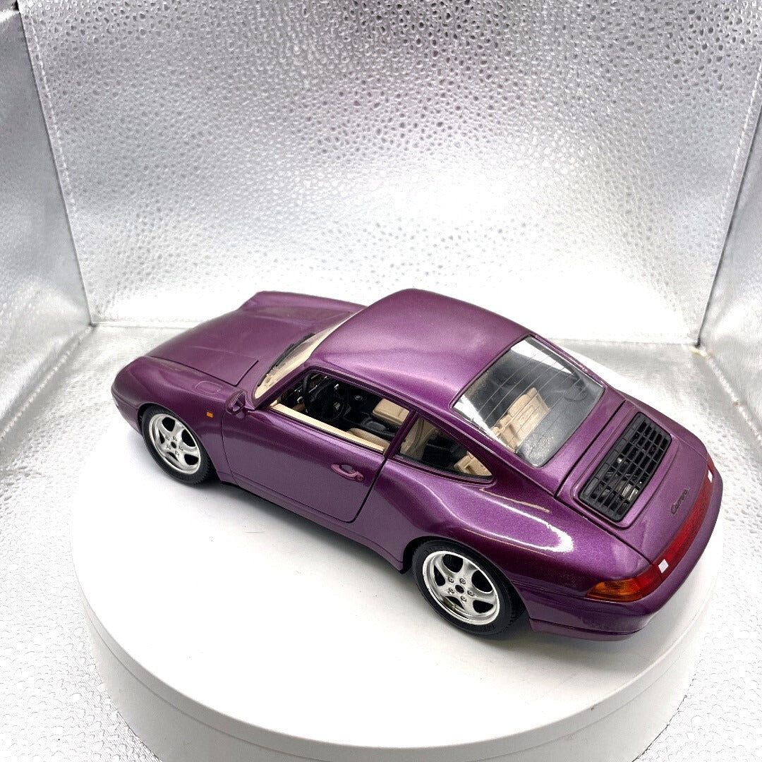 Burango 1993 Porsche Carrera 911 Purple Die Cast, Scale: 1/18 driver's side/rear view