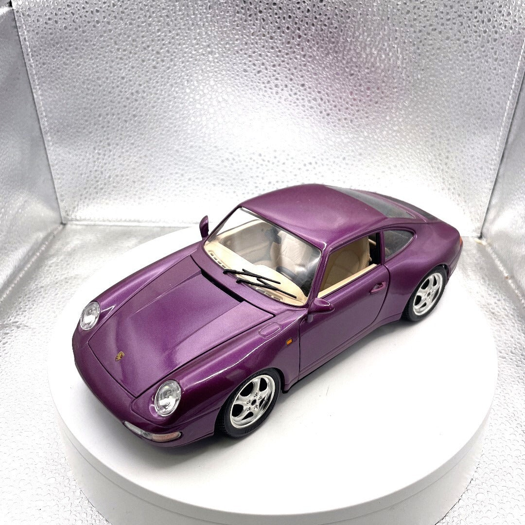 Burango 1993 Porsche Carrera 911 Purple Die Cast, Scale: 1/18 front/driver's side view