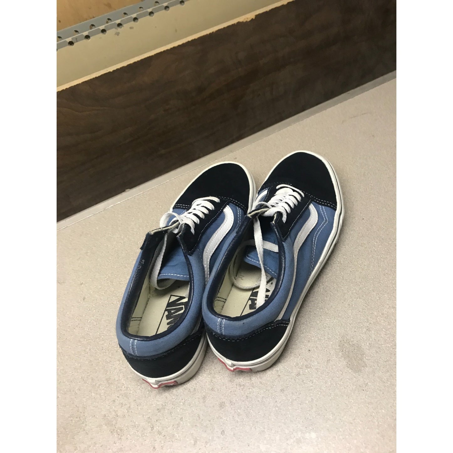 Vans Low Top Light and Dark Blue Canvas Shoe, US Men 7, US Woman 8.5, Lightly Used, 500714 top view