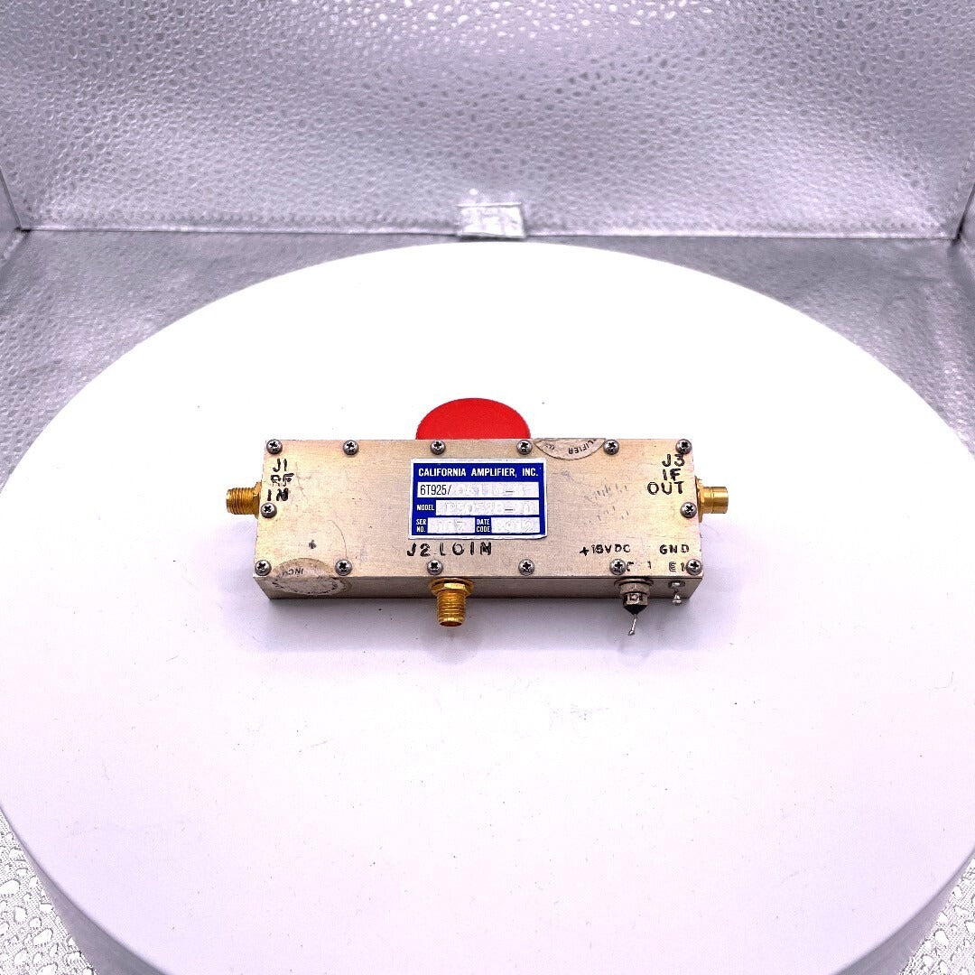 California Amplifier, INC. 6T925/04114-B MODEL: P50528-2D SERIAL NO: 117 DATE CODE: 8912
 top view with product label and connections