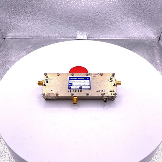 California Amplifier, INC. 6T925/04114-B MODEL: P50528-2D SERIAL NO: 117 DATE CODE: 8912
 top view with product label and connections