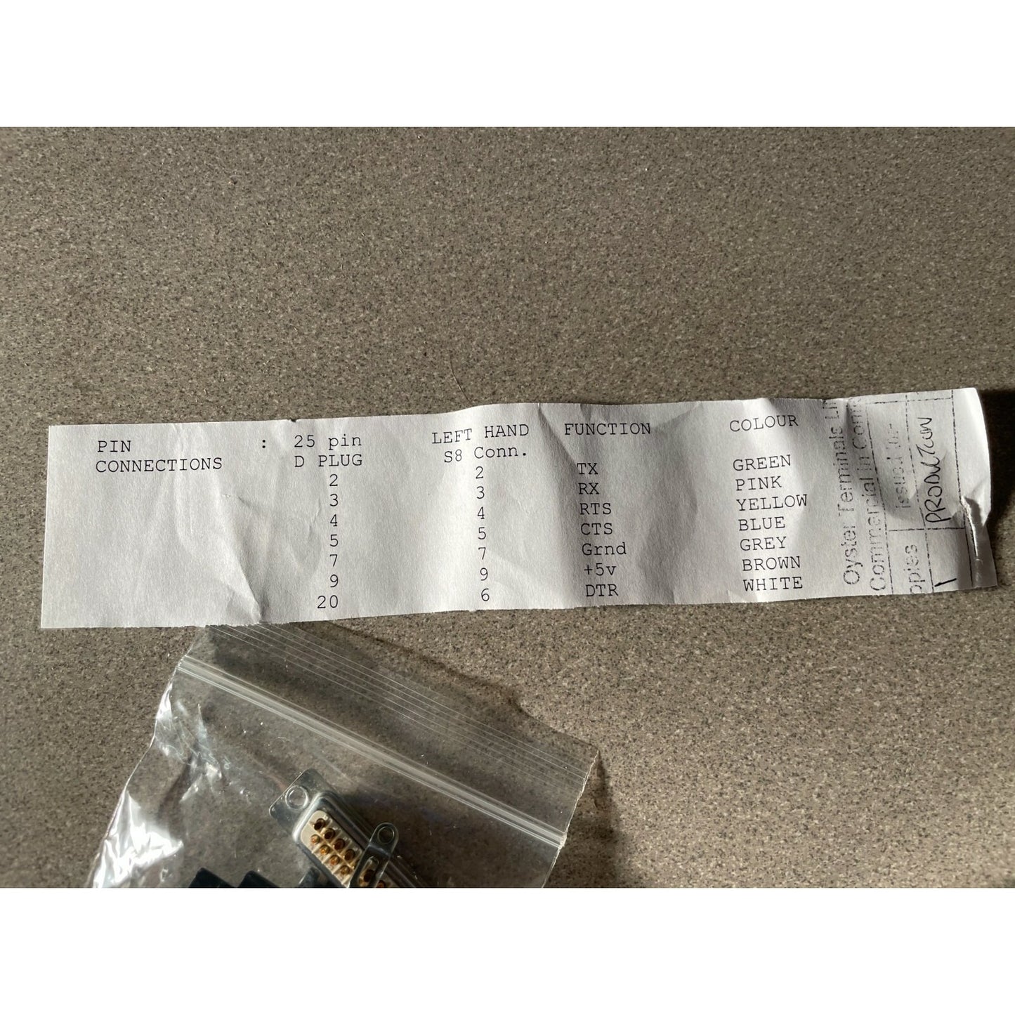 Oyster Hand-Held Terminal OT40 pin connection documentation