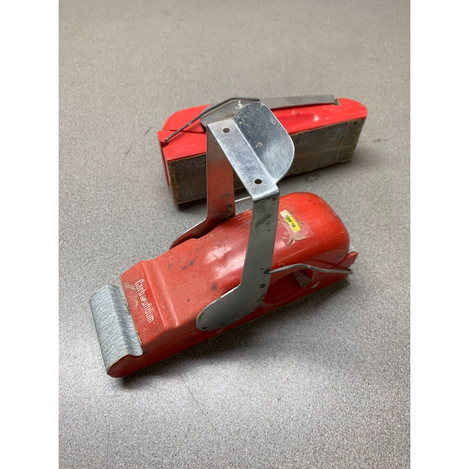 Sanding Blocks Carborundum Abrasives - Lot of 2 side/top view with one handle up
