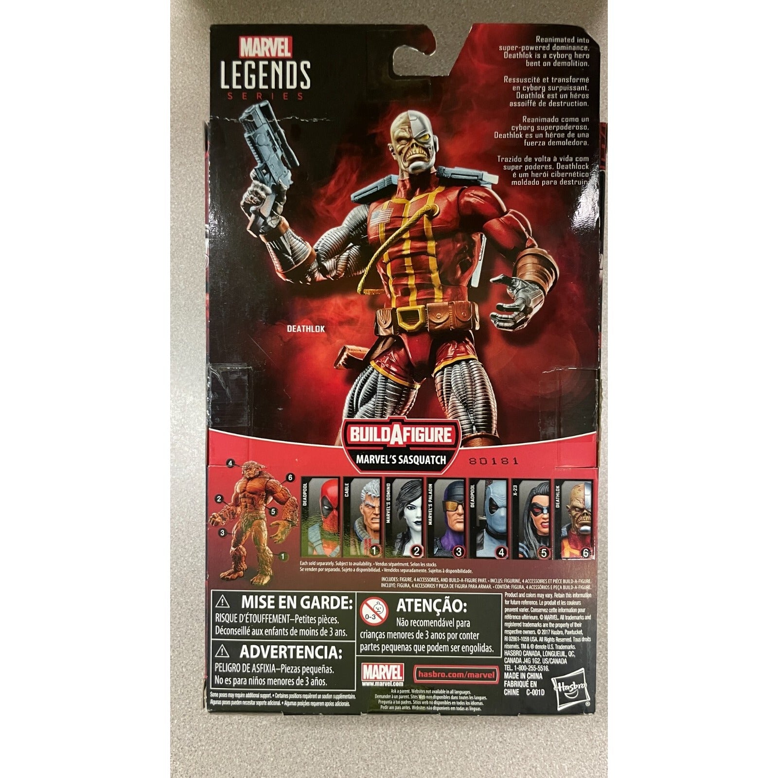 Marvel Legends Deadpool Deathlok Figure, missing a build piece back of package item details