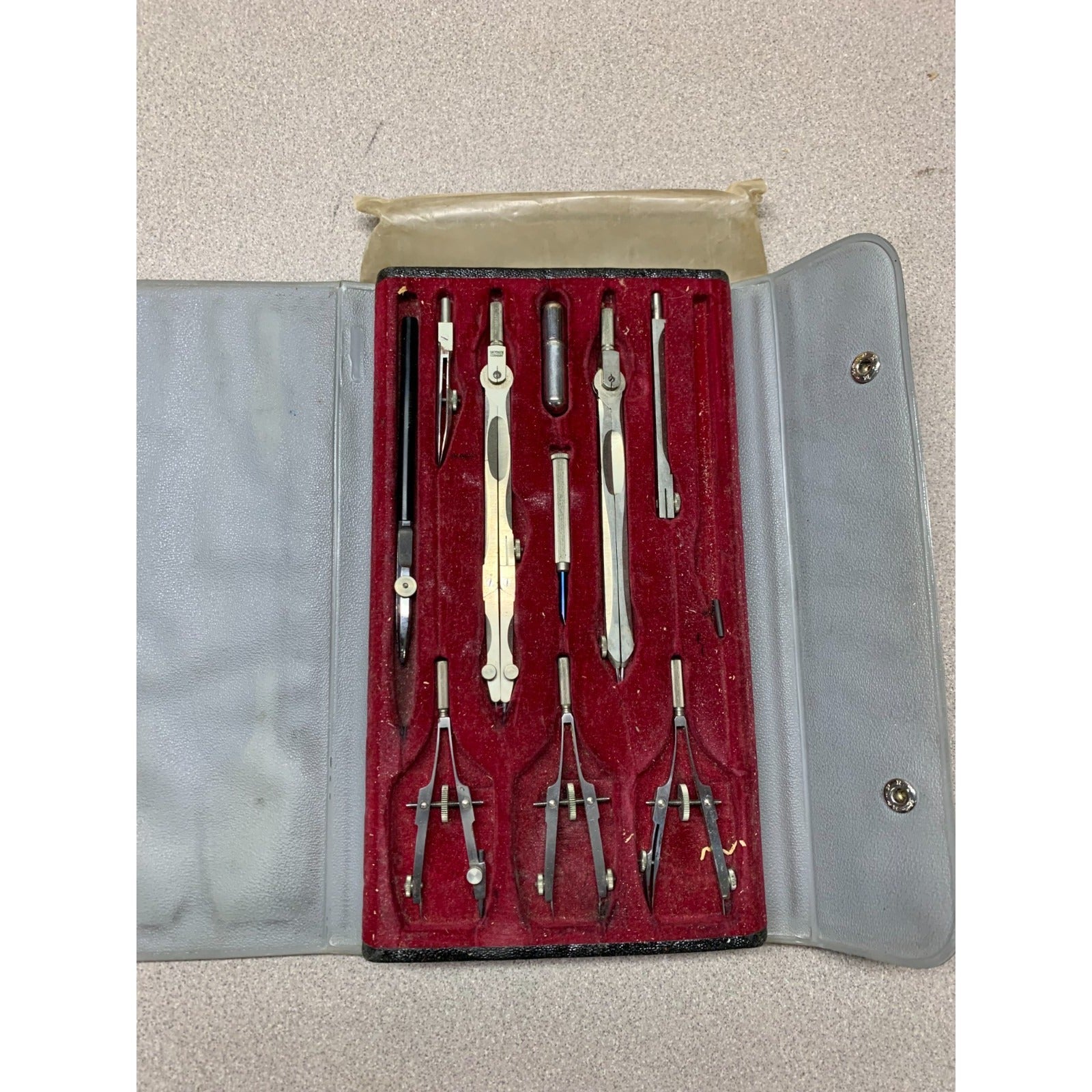 Dietzgen Reliance Vintage Drafting Tool Set displayed in case