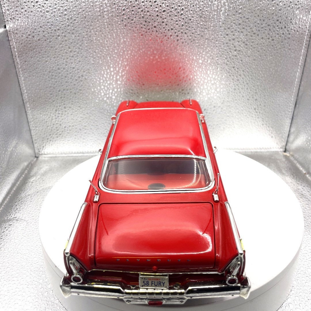 Motor Max 1958 Plymouth Fury Red Die Cast, Scale 1:18, No. 73115 back/trunk view