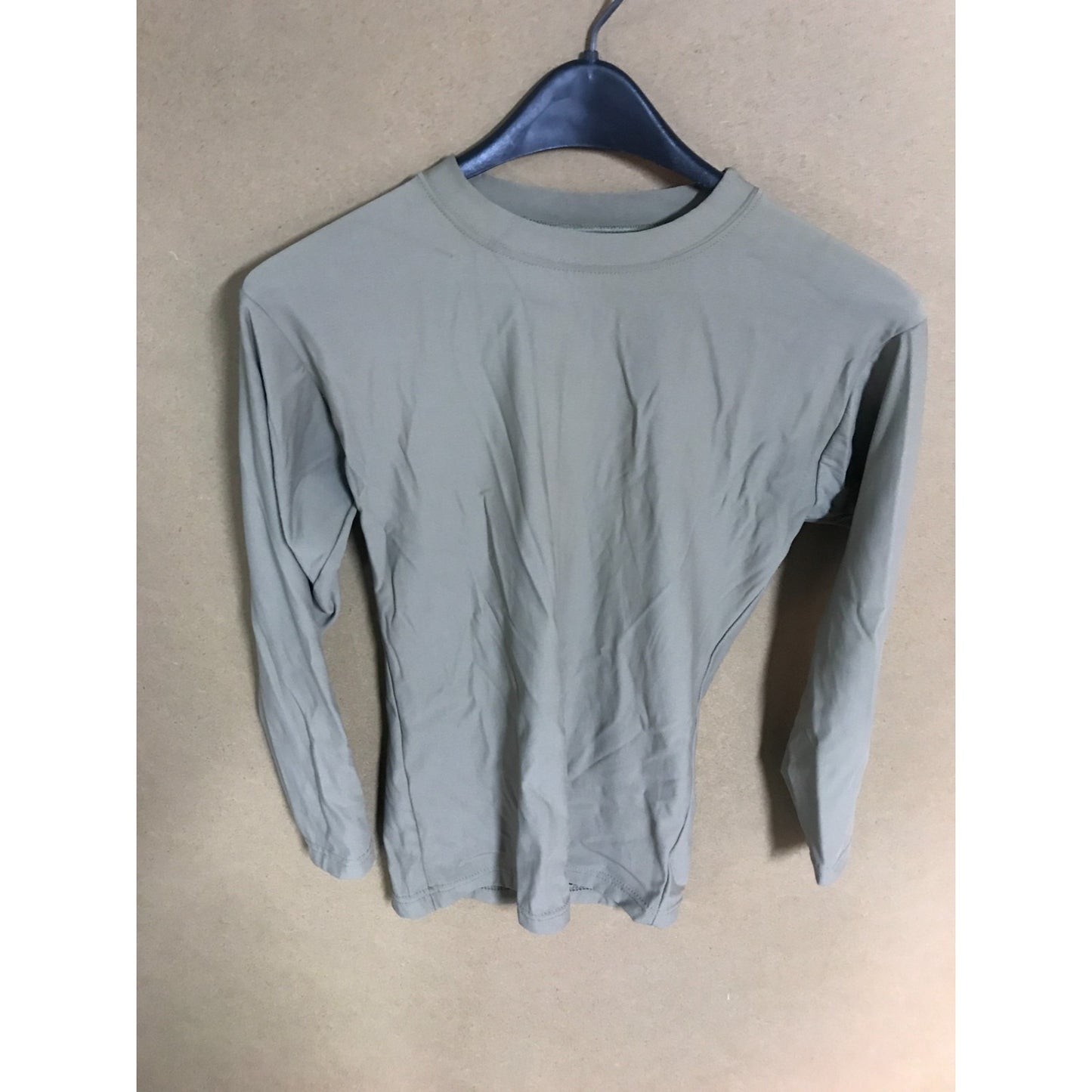 Dri-Duke Moisture Control Military Army Green/Tan Thermal Long Sleeve Women's Small front of shirt on hanger