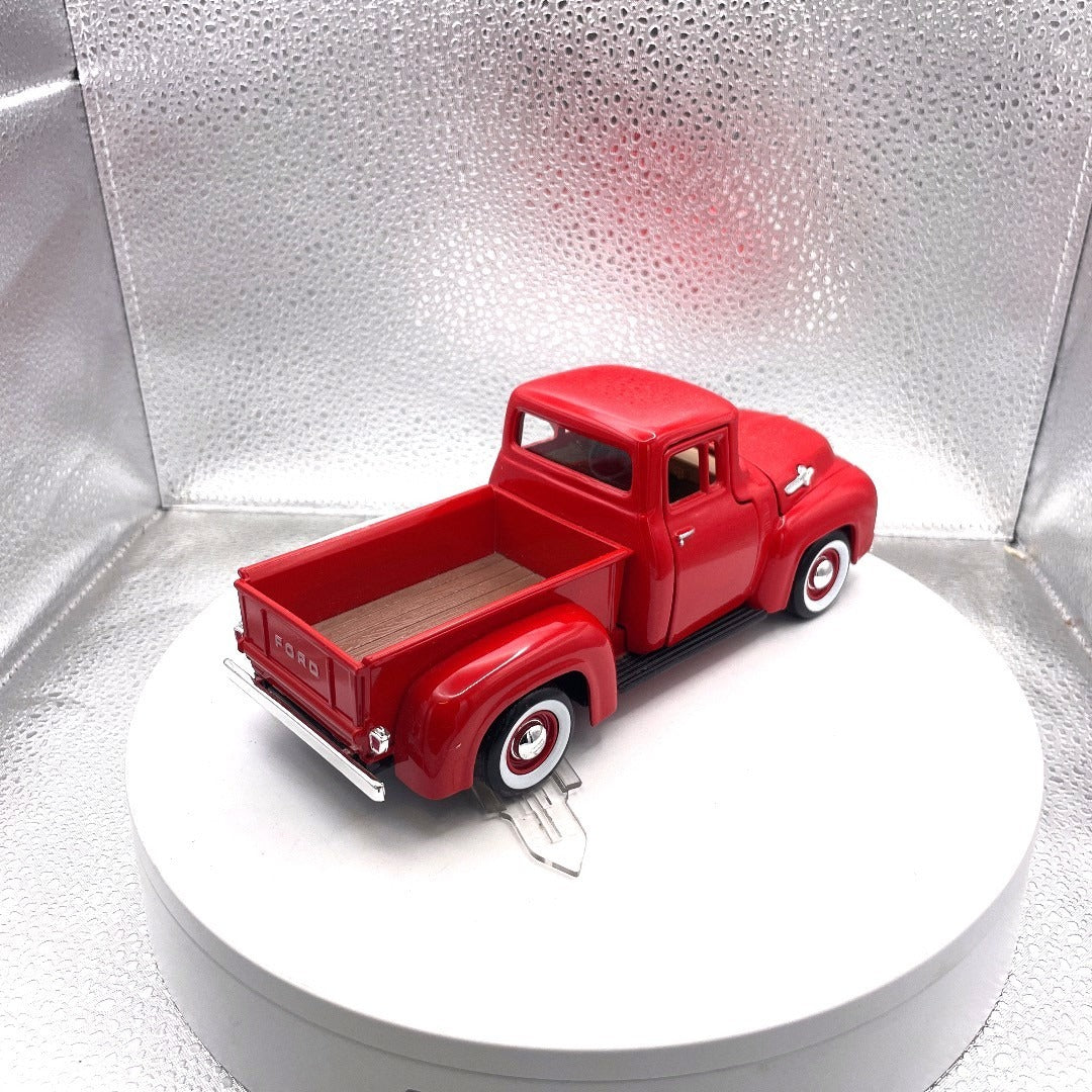Motor Max 1955 Ford F-100 Pickup Red Die Cast, Scale: 1/24, No. 79341 back end/passenger side view