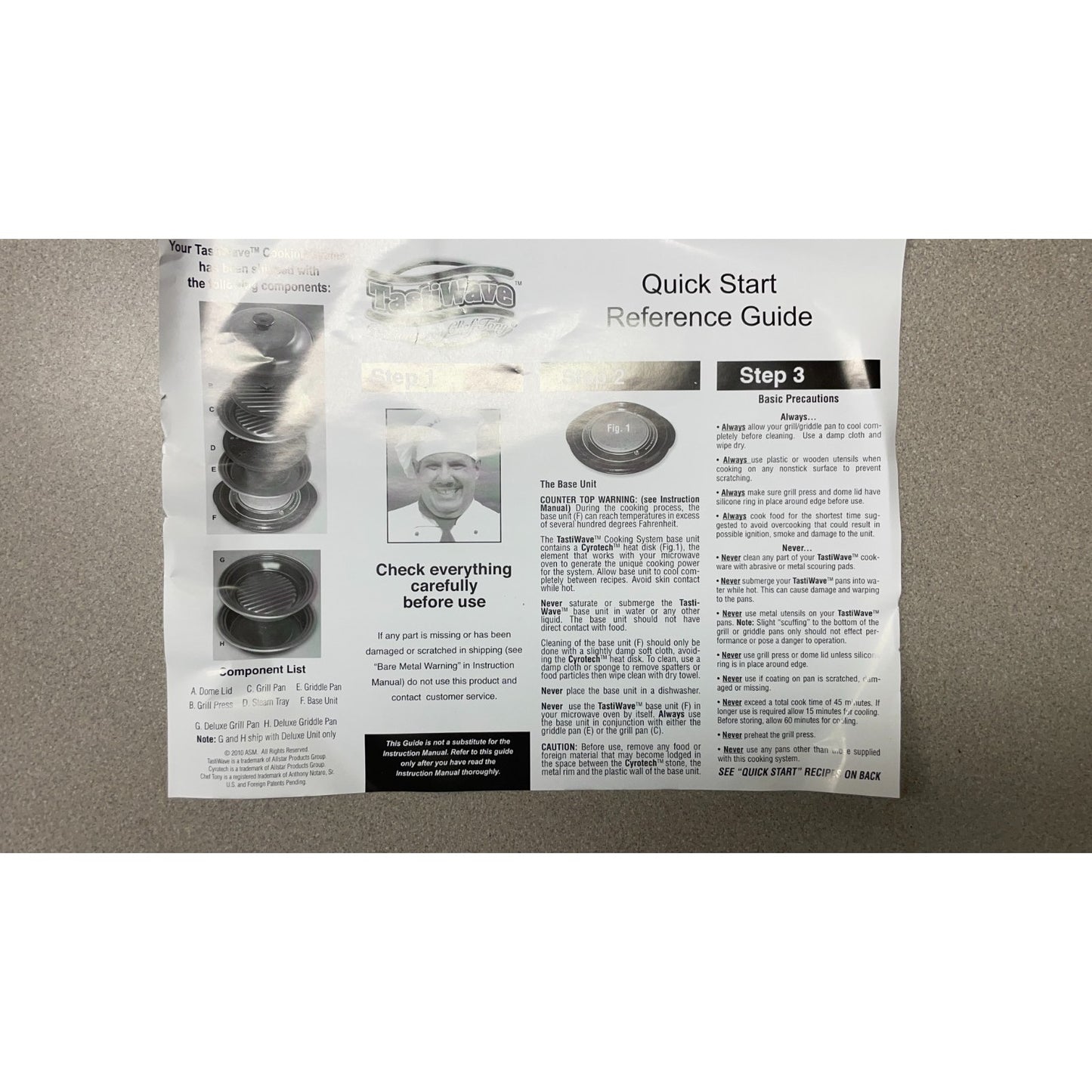 TastiWave Cooking System - Cooking Pan Set DXL Item#22038 Quick Start guide