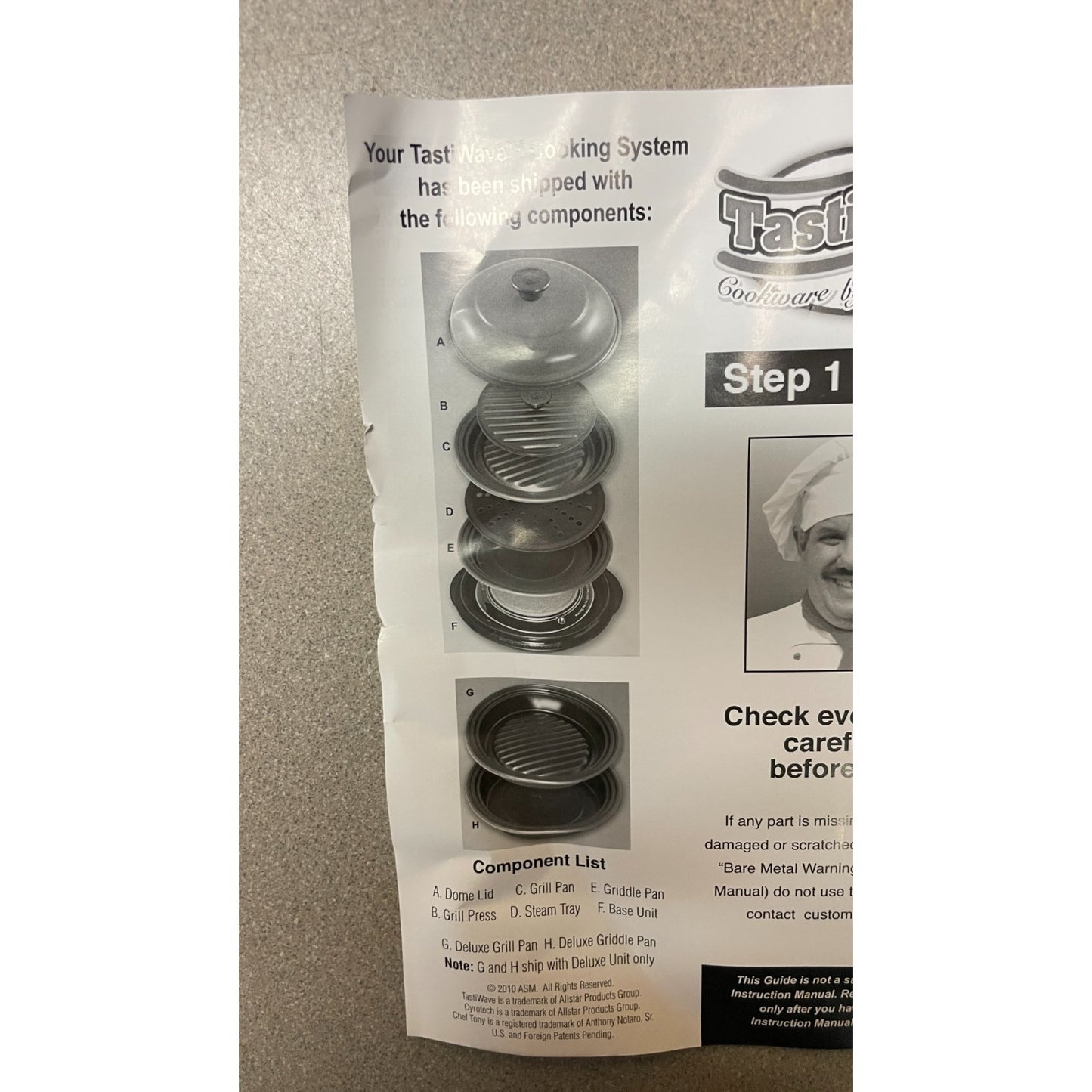 TastiWave Cooking System - Cooking Pan Set DXL Item#22038 closeup of pan system component list