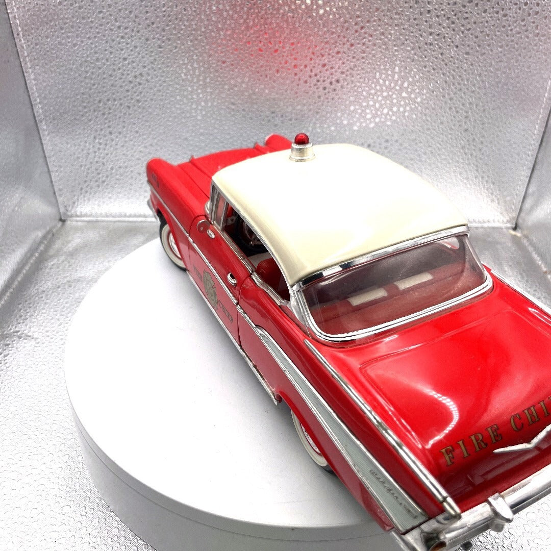 Road Legends 57 Chevrolet Bel Air Red Fire Chief Die Cast, Scale: 1/18, No. 92108 driver's side/rear view