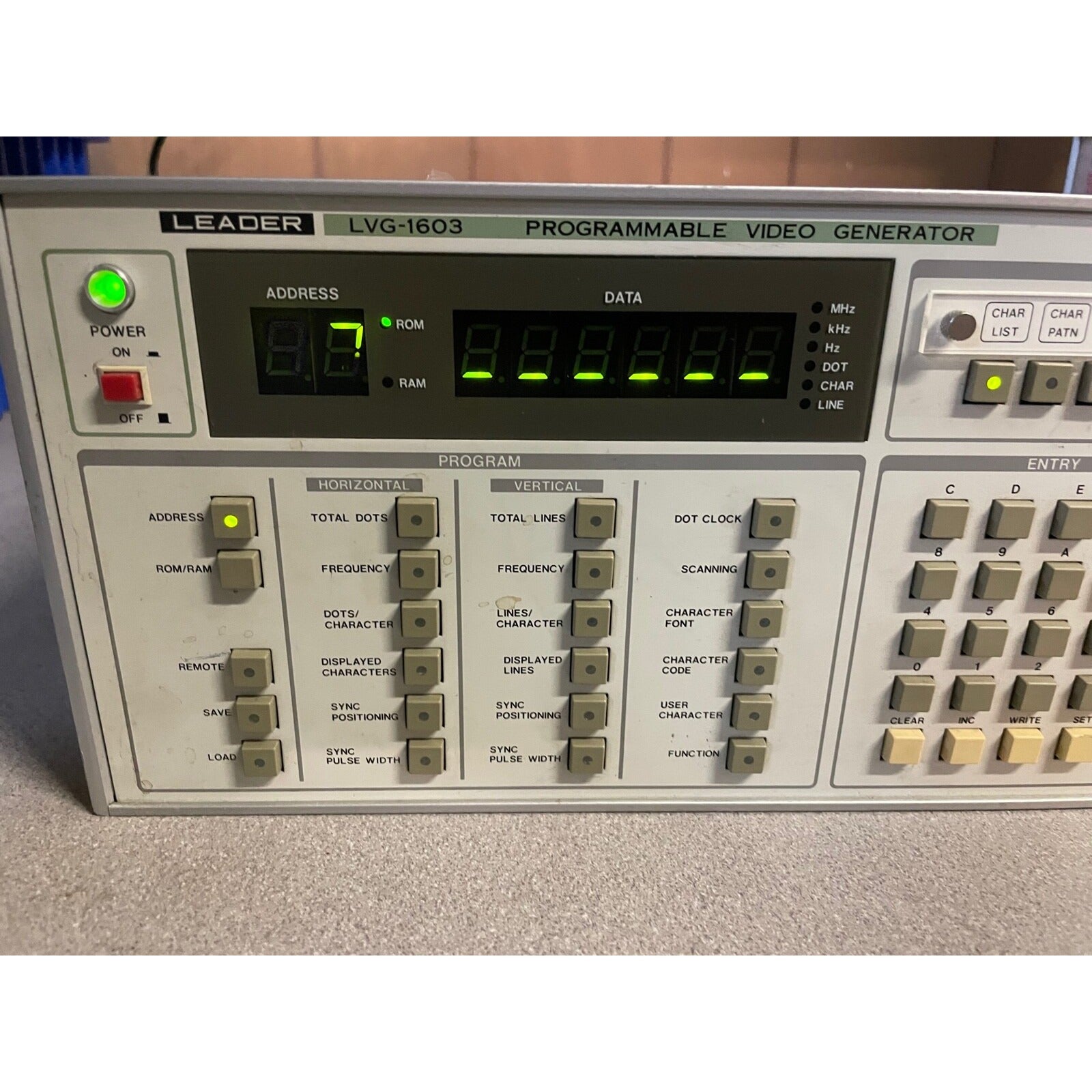 Leader LVG-1603 Programmable Video Generator front panel lift side closeup