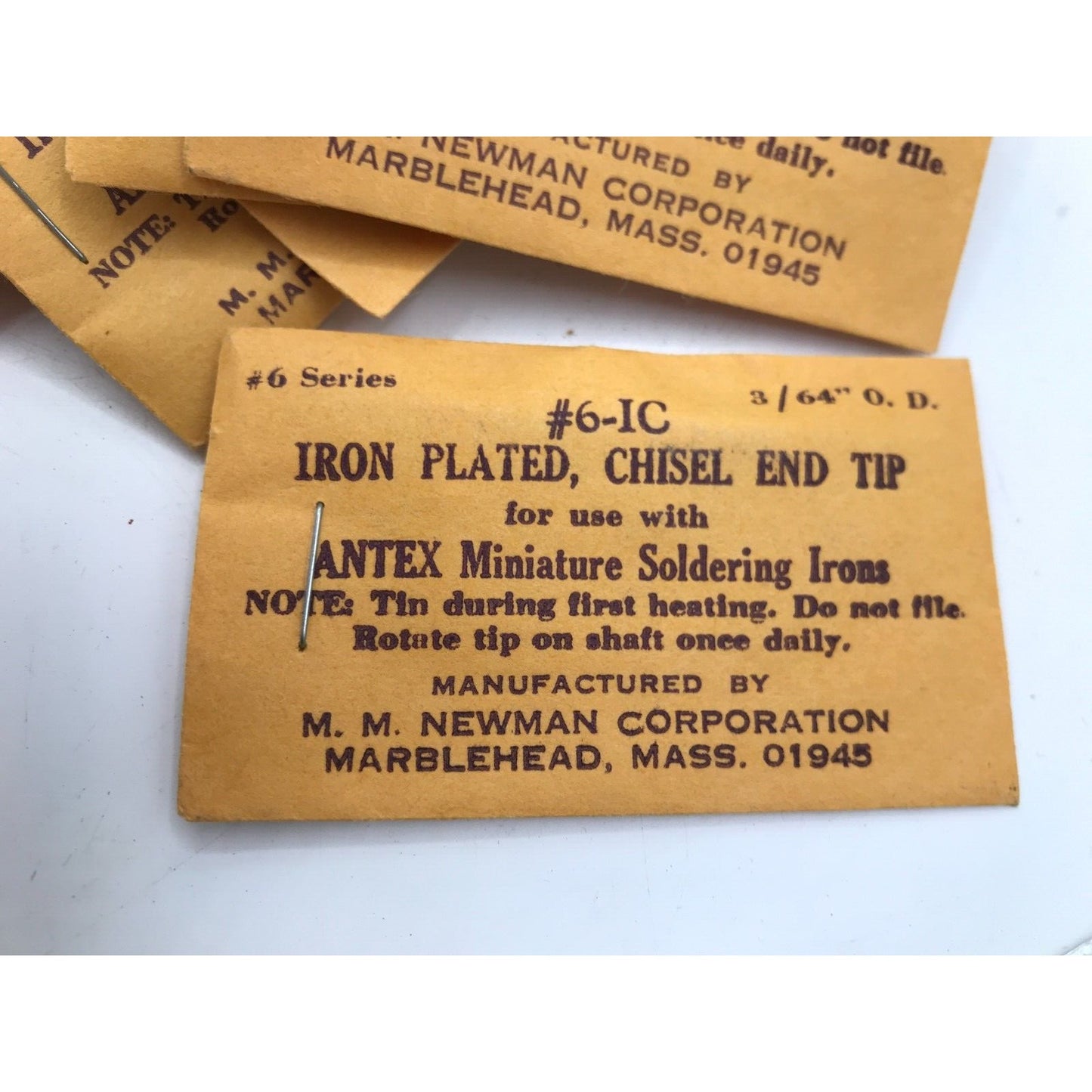 Iron Plated Chisel End Tip 3/64" for Antex Miniature Soldering Irons - Lot of 20 closeup of package with item details