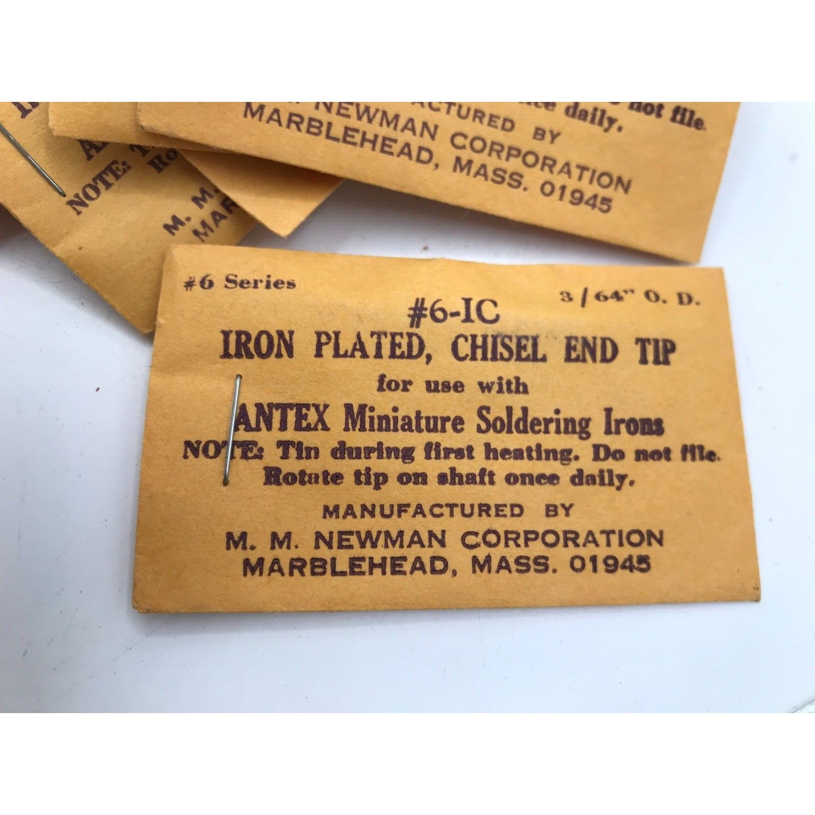 Iron Plated Chisel End Tip 3/64" for Antex Miniature Soldering Irons - Lot of 20 closeup of package with item details
