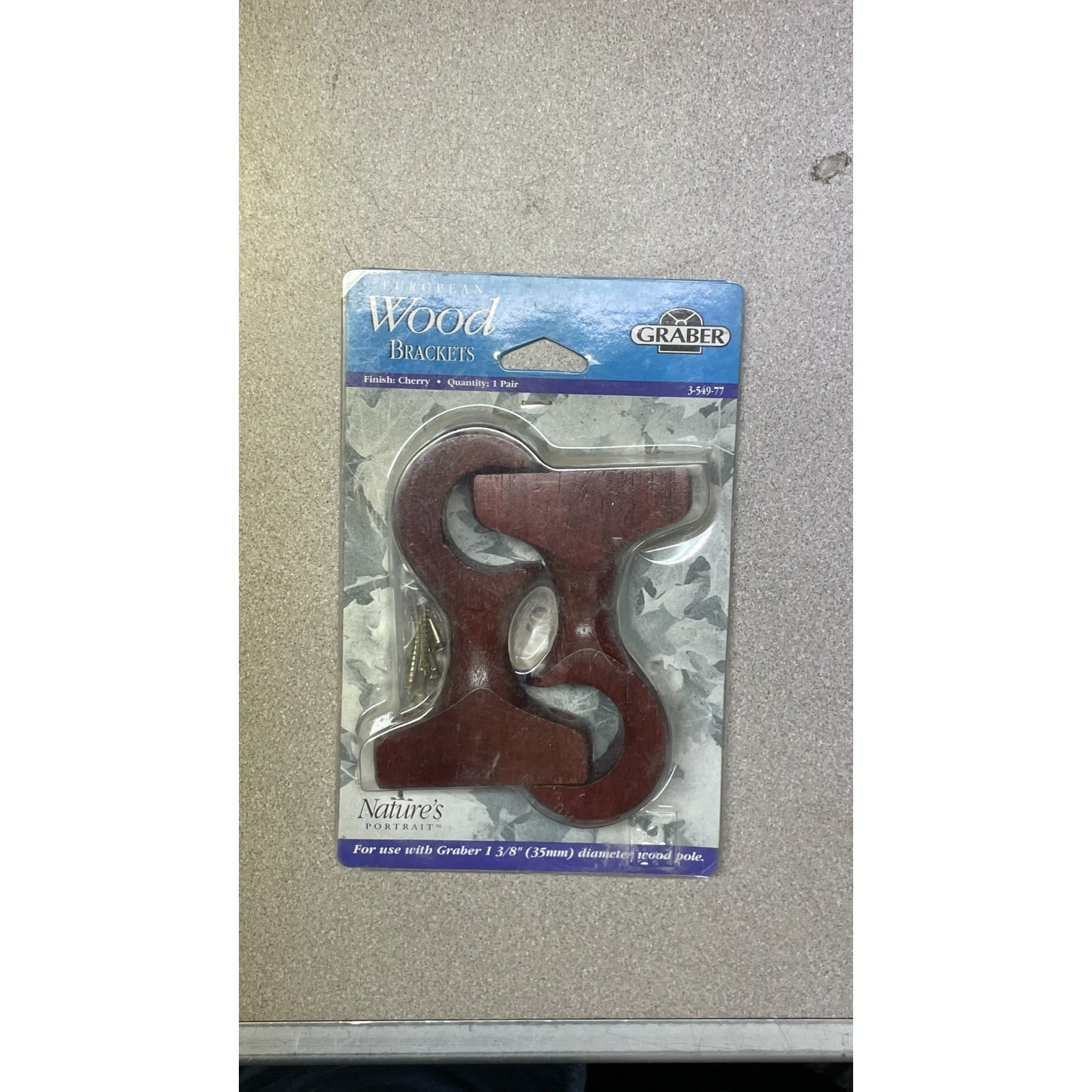 GRABER European Wood Brackets, Cherry Finish, Fits 1 3/8" Pole, Pack of 2 Brackets full view in package