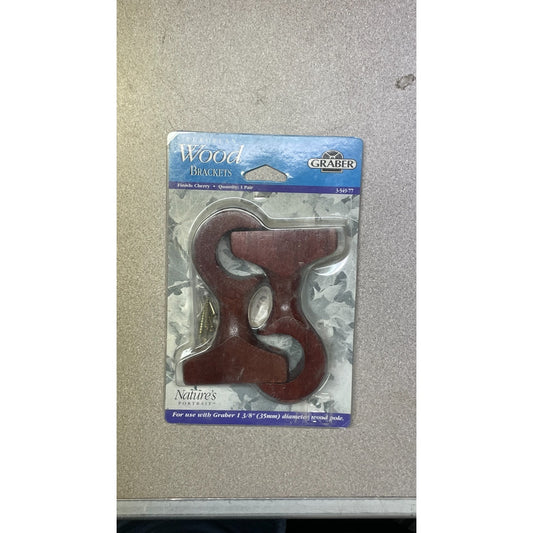 GRABER European Wood Brackets, Cherry Finish, Fits 1 3/8" Pole, Pack of 2 Brackets full view in package