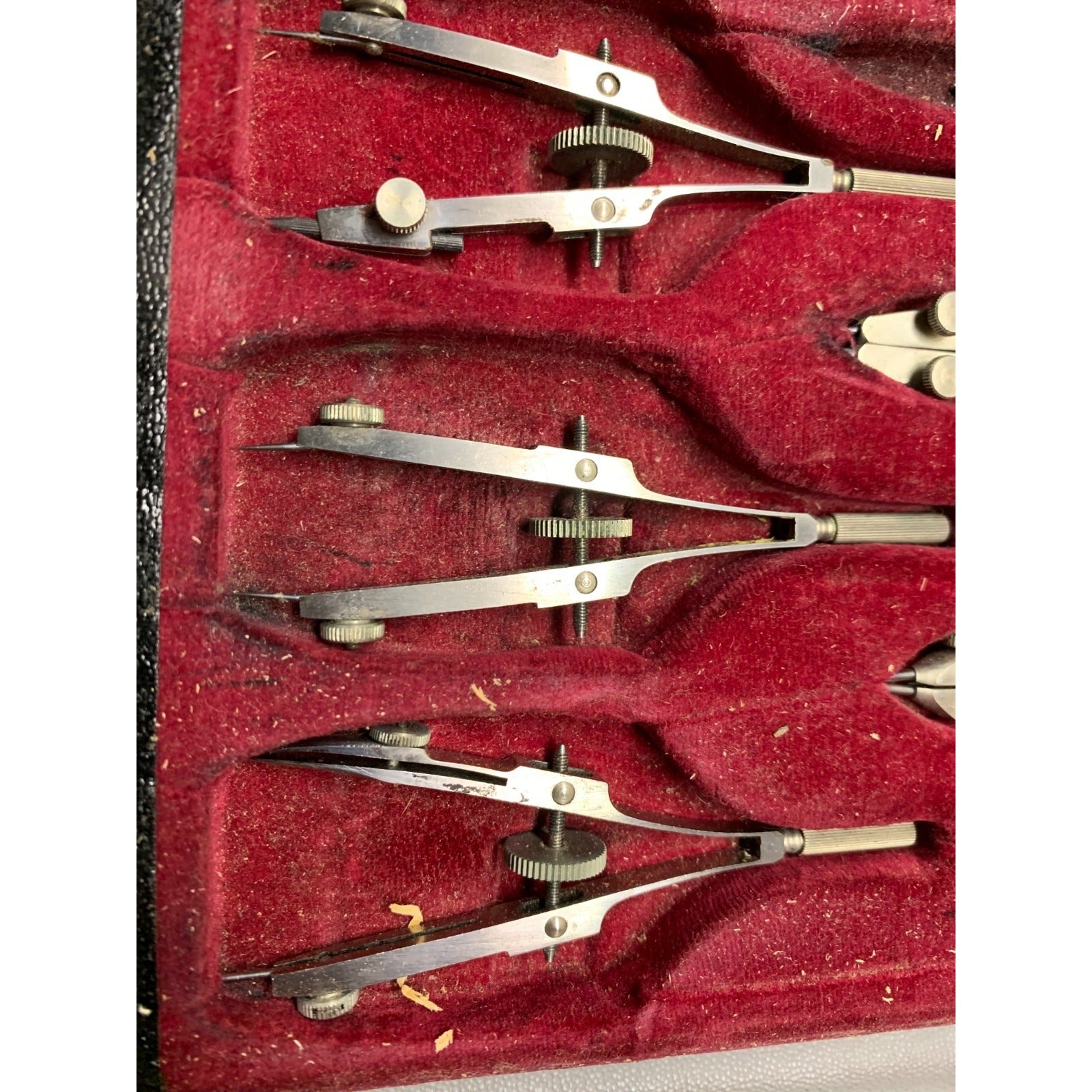 Dietzgen Reliance Vintage Drafting Tool Set closeup of protractors in case
