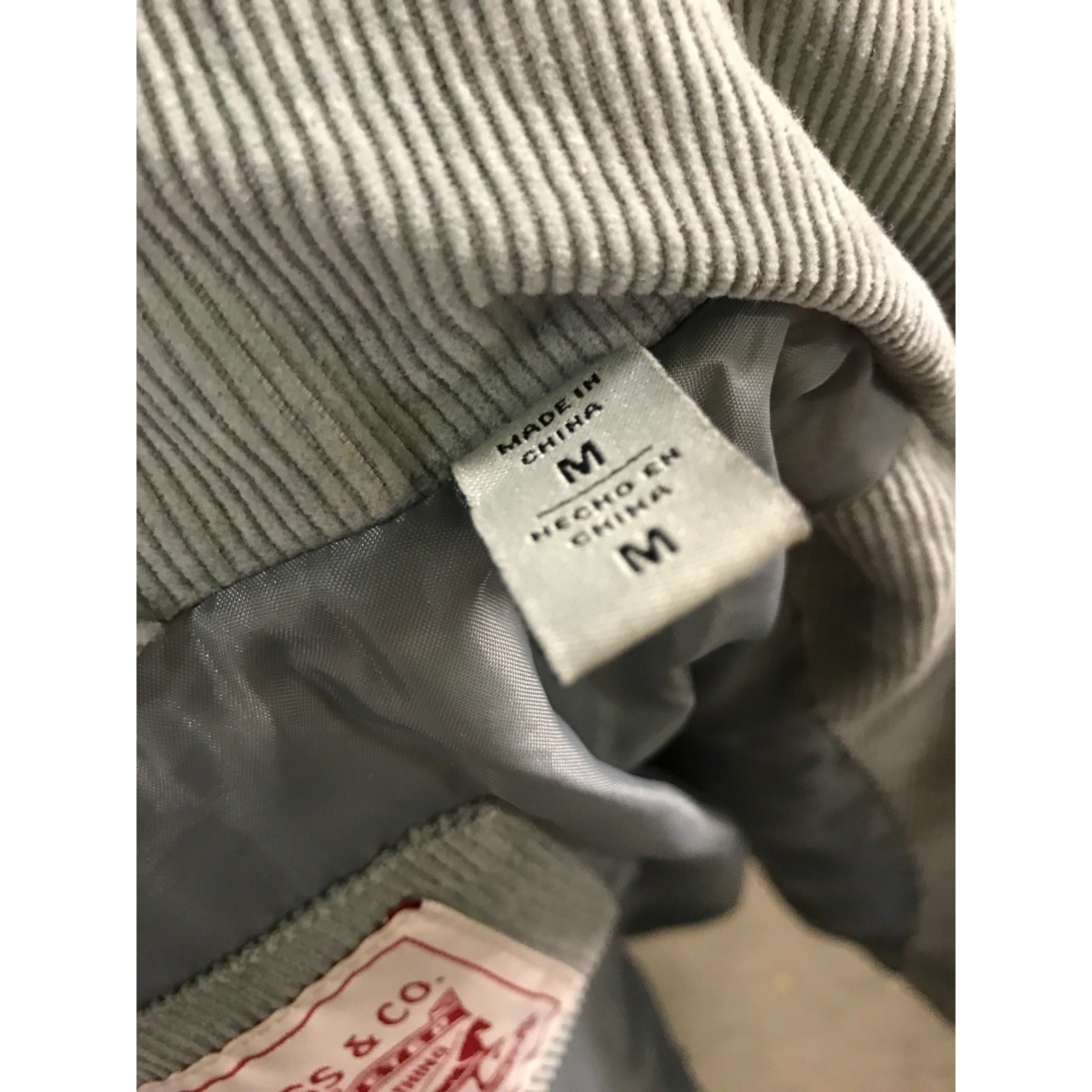 Levi Strauss Corduroy Light Blue Jacket Women's Medium closeup of size tag Medium