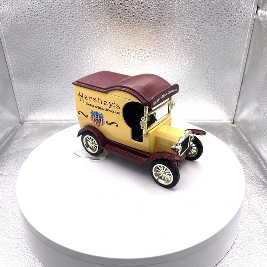 Gearbox Toy Replica 1912 Delivery Car Ford Model T Coin Bank, Hershey's Sweet Milk Chocolate passenger/front end view